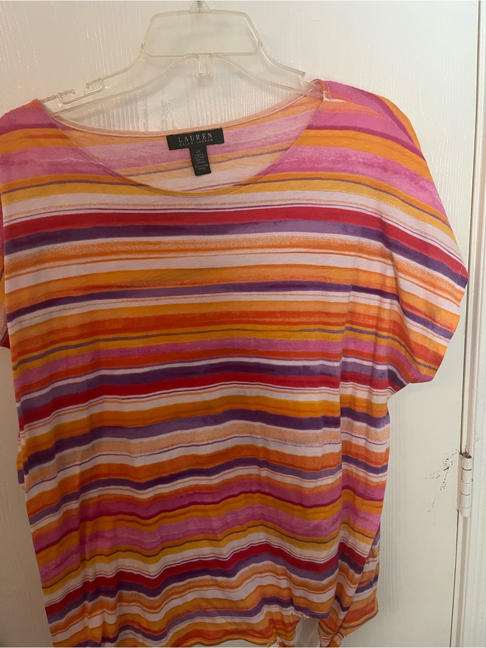 Ralph Lauren Short-Sleeve Striped Tee in Pink, Orange & Purple